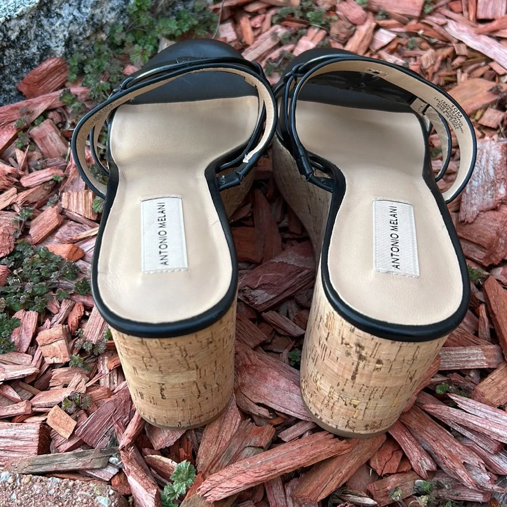 Antonio Melani Women’s size 10 Quinlynn Leather Platform Black Wedge Sandals